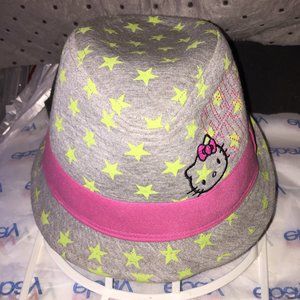 Hello Kitty Gray Fedora Hat with Yellow Stars Embroidered and Pink Band M/L